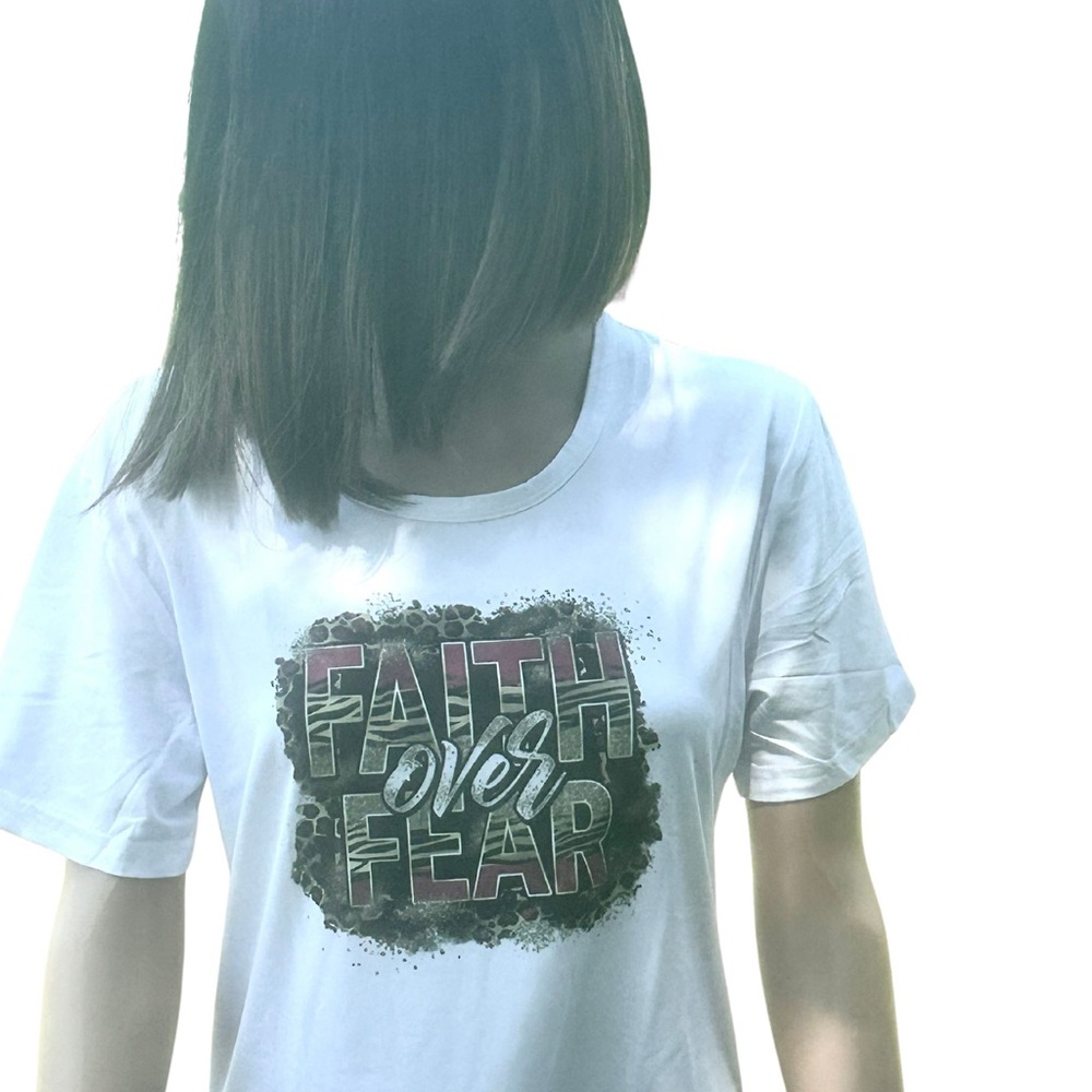 NWT CHRISTIAN SLOGAN T-SHIRT FAITH OVER FEAR